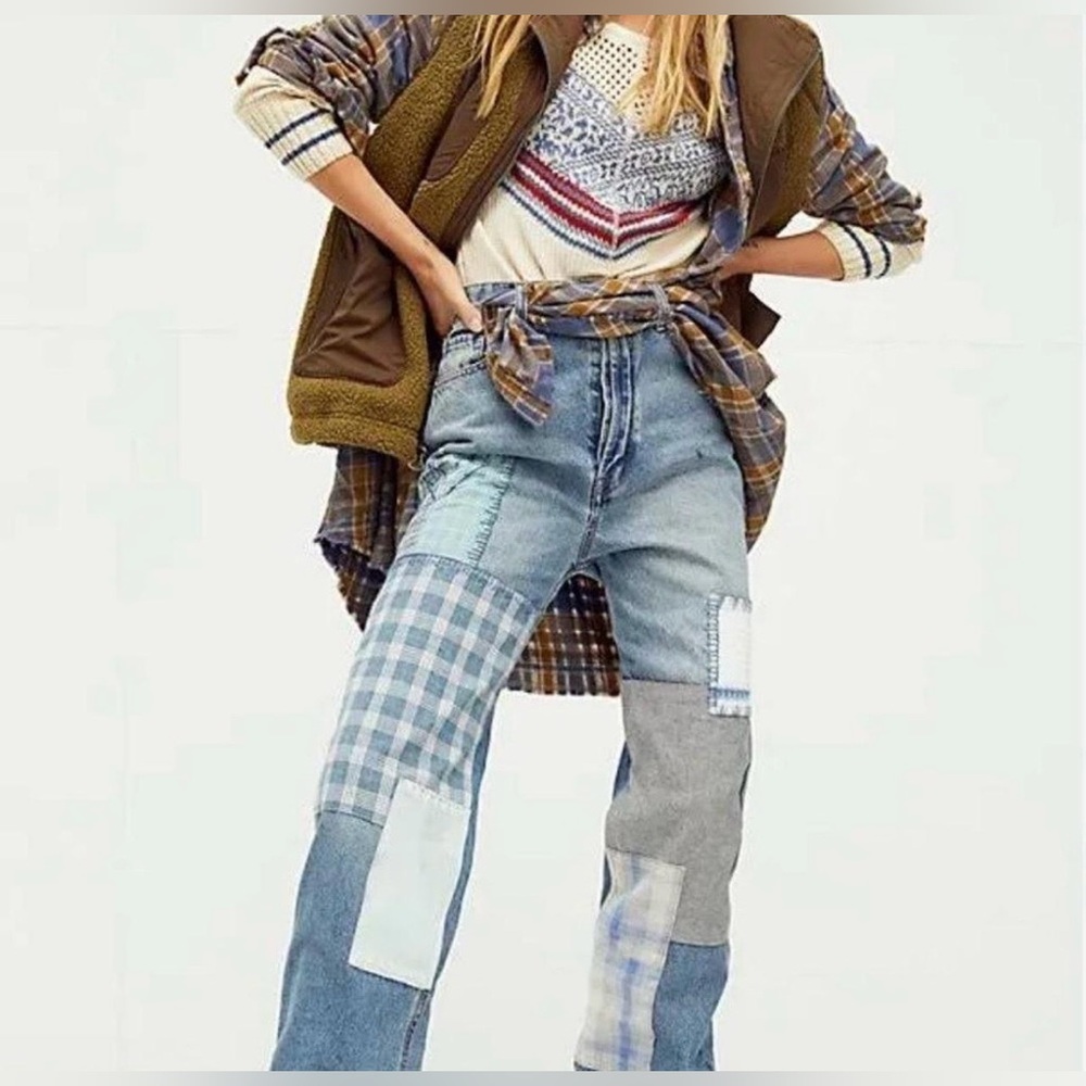 Free People Steinbeck Patched Straight-Leg Jeans size 27